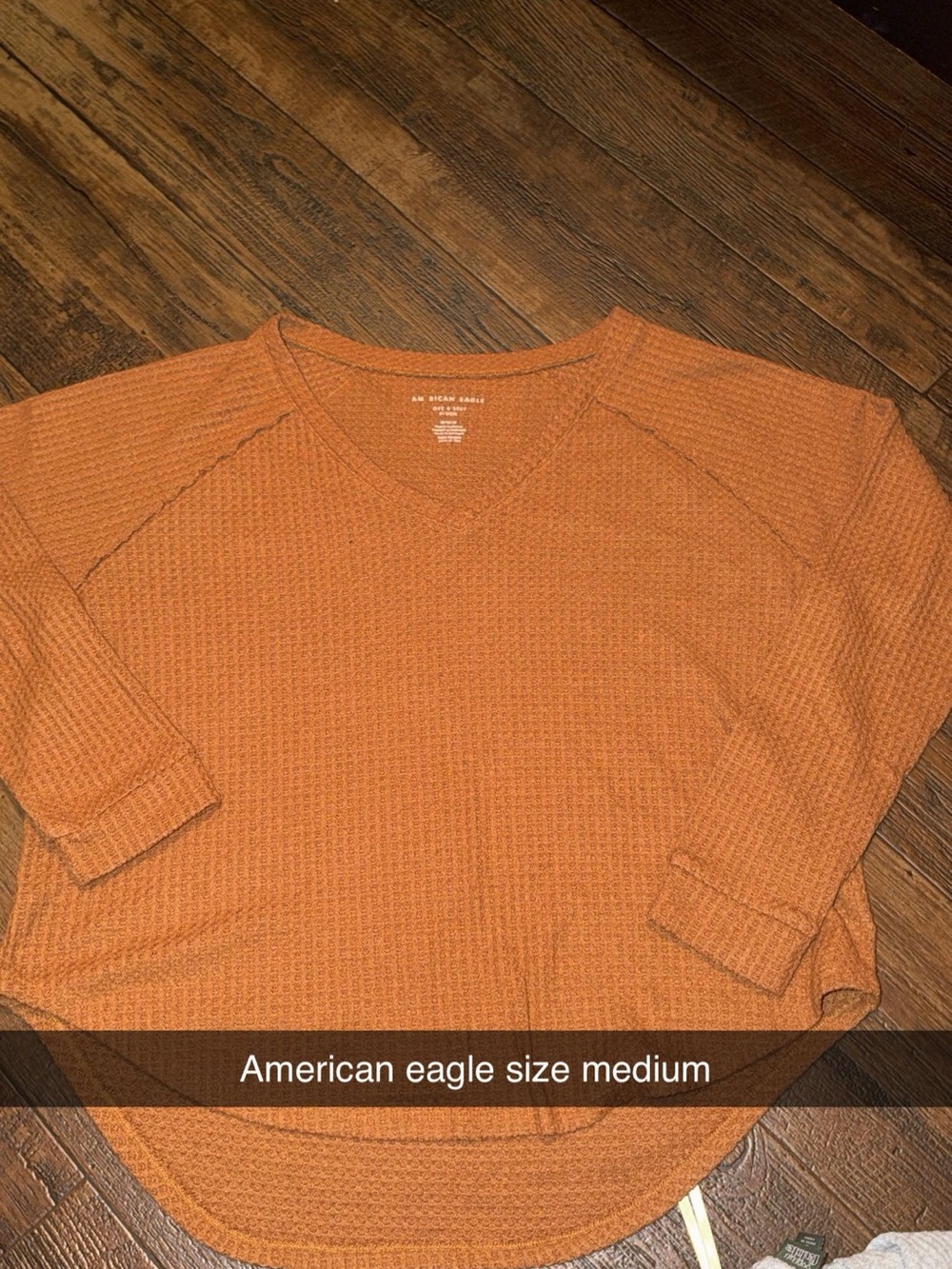 American Eagle Outfitters Burnt Orange V-Neck Waffle Knit Sweater